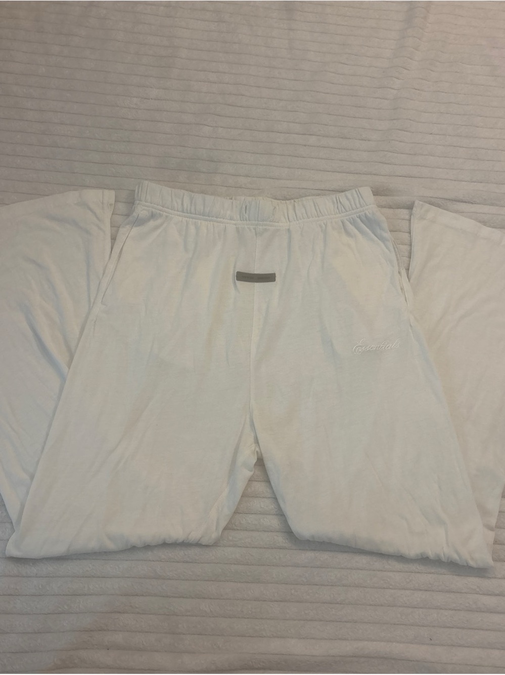 Fear of God Essentials White Sweatpants with Subtle Embroidery